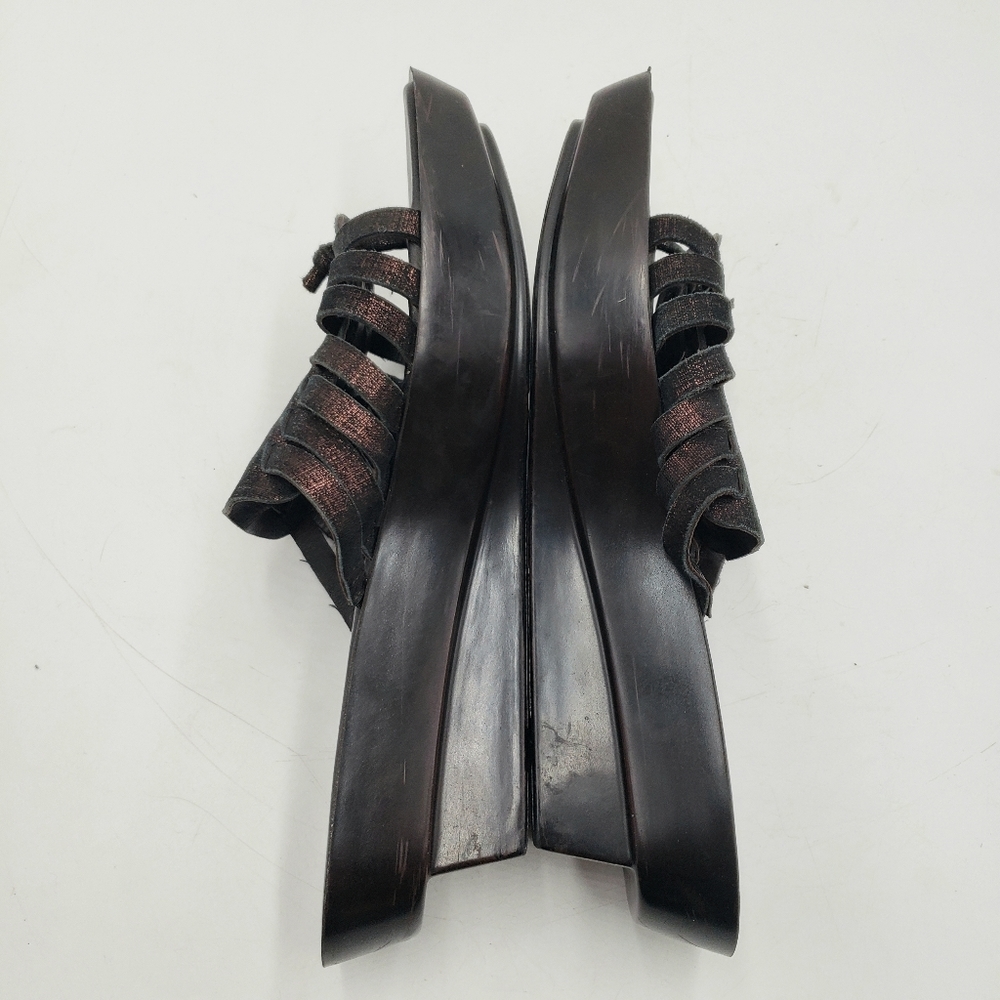 Donald Pliner Cissy Sandals Womens 10 Black Bronze Wedge Thong Weaved Leather - Picture 5 of 11